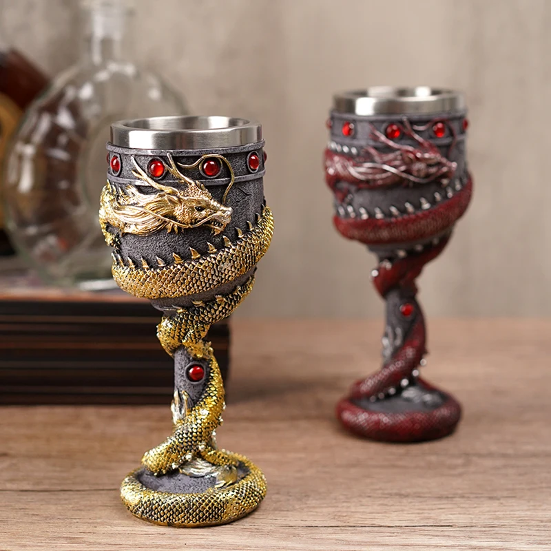 

Creative Asian Dragon Coil Goblet Wine Mugs Retro Beer Mug Stainless Steel Viking Wine Cup Drinkware Coffee Cups Dirthday Gifts
