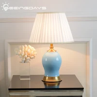 Simple Style Home Living Room Green Ceramic Table Lamp European Style Temple Jar Decorative Study and Bedroom Bedside Lamp