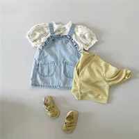 korean girls baby clothes 2022 summer cotton floral t shirt tops or denim strap dress 0 5year girl clothes