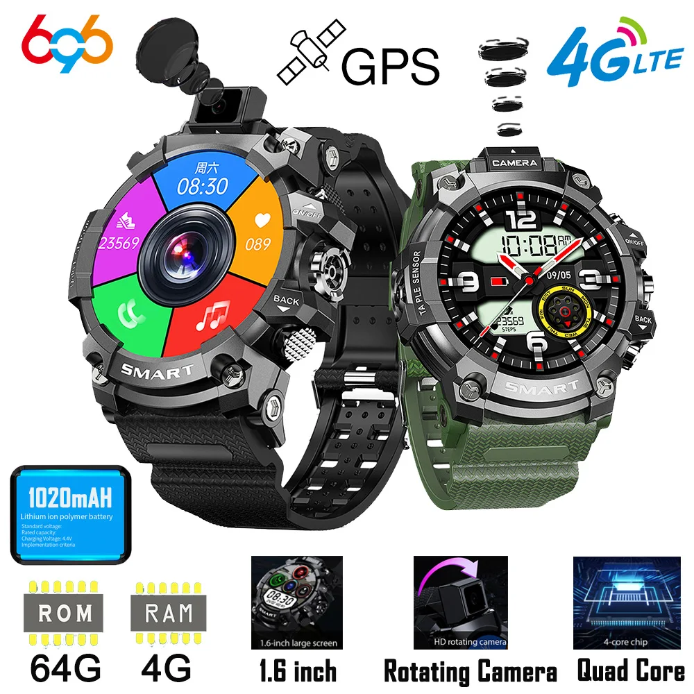 696 2022 Android 4G Smart Watch Outdoor Sport GPS WiFi Flip Camera 1.6 Inch 400*400 Screen RAM 64G ROM Sim Card Smartwatch |
