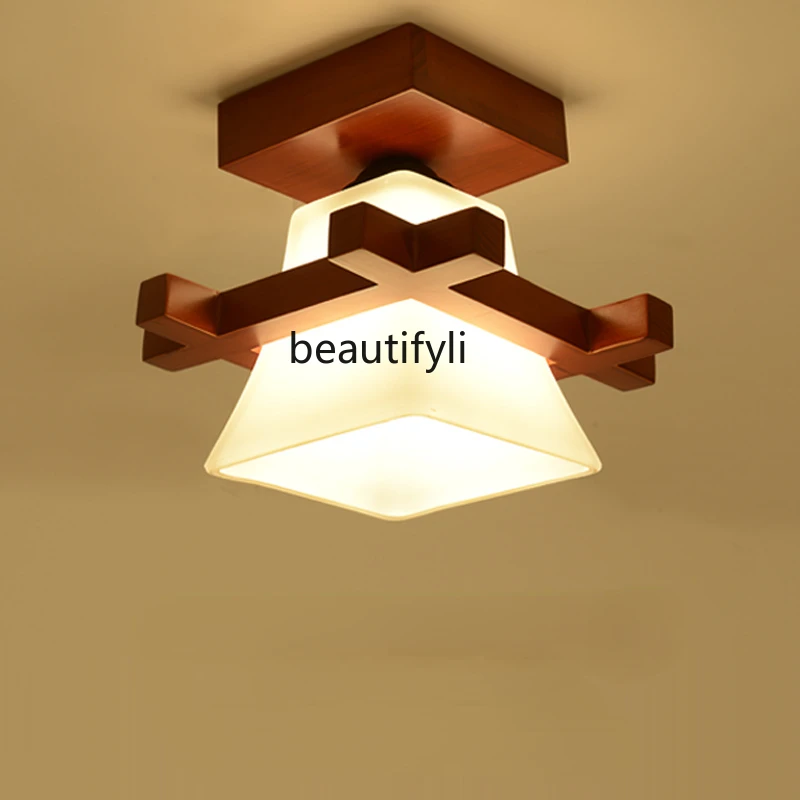 

yj New Chinese Style Ceiling Lamp Solid Wood Balcony Aisle Corridor Light Hallway Lamp Rosewood Retro Lamp in the Living Room