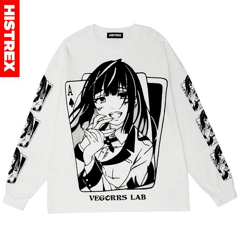 

HISTREX -Мужская футболка с принтом японского аниме, футболка с длинным рукавом из 100% хлопка, женская одежда Y2K, осенне-весенняя одежда в стиле х...