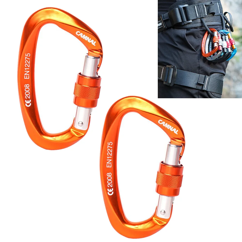 

25KN 2PC CE D Shaped Rock Climbing Carabiner Screw Gate Mountaineering Caving Rescue Rappelling Dog Hammock Clip
