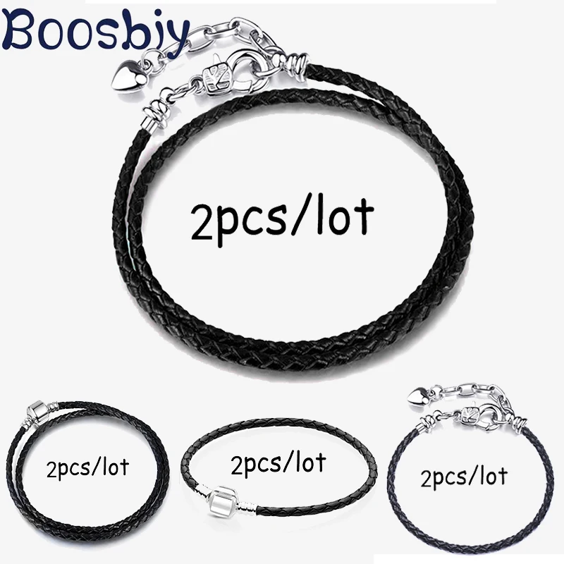 

2Pcs/lot High Quality Fashion Colorful Leather Chain Charm Bracelets For Women DIY Brand Bracelet Jewelry Accessories