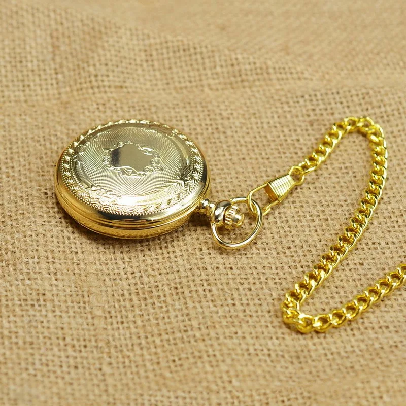 Luxury Mechanical Gold Carving Pocket Watch for Men Women Steampunk Flower Engraved Case Roman Numeral Fob Chain Pendant Clock