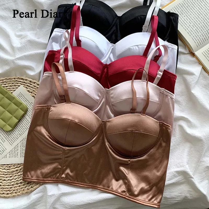 

Pearl Diary Velvet Camisole Bustier Bra Solid Color Korea Velvet Underwired Tops Women Party Club Night Sexy Backless Crop Top
