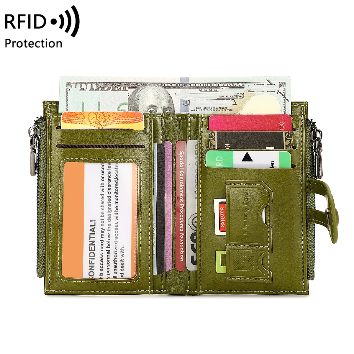 Кошелек женский кожаный с RFID-защитой и двойной молнией