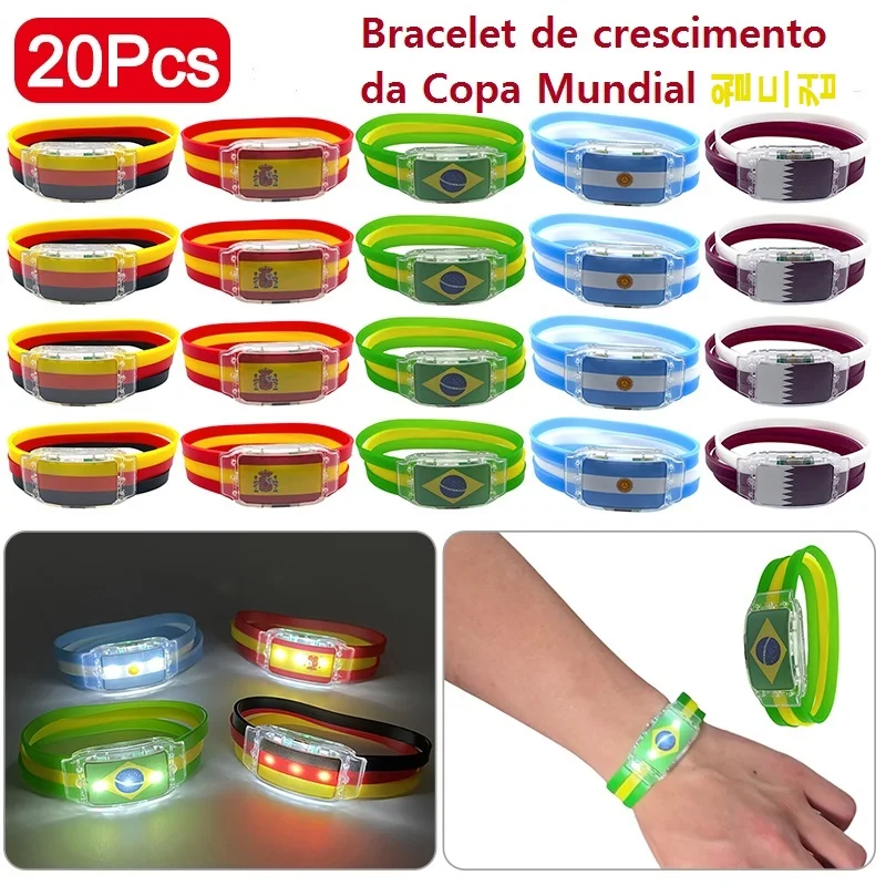 

20Pcs LED Illuminated Cheering Bracelet Silicone Soccer Match Glowing Wristband with Button LightUp Football Team Cheer Prop New