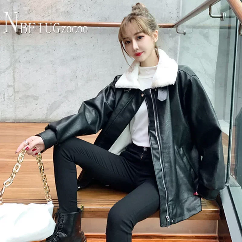 2020 New Korean Lining With Imitation Lambswool Women Pu Leather Coat Thick Warm Female Jacket enlarge