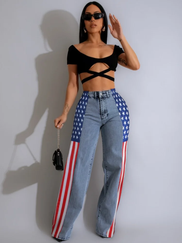 JRRY повседневные женские флаги три полоски полосатые джинсовые брюки пуговицы