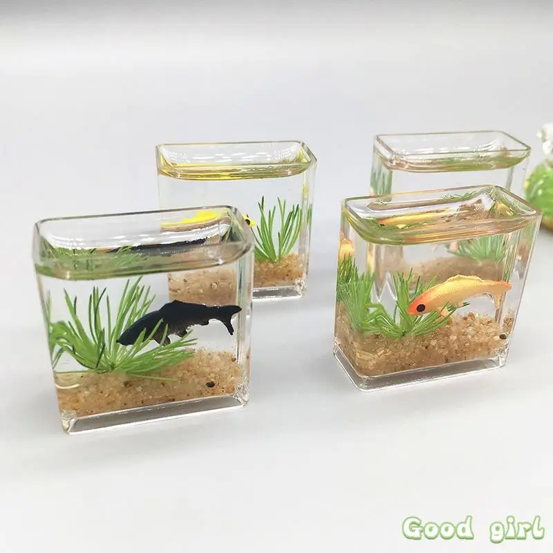 1PC 1:12 Dollhouse Aquarium Miniature Glass Fish Tank Square Fish Tank Bowl Aquarium Home Ornament Doll House Decorative Toys