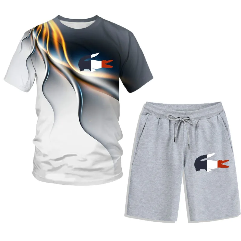 

Костюм спортивный мужской из футболки и шортов, комплект из двух предметов, футболка с коротким рукавом и шорты, повседневная спортивная од...