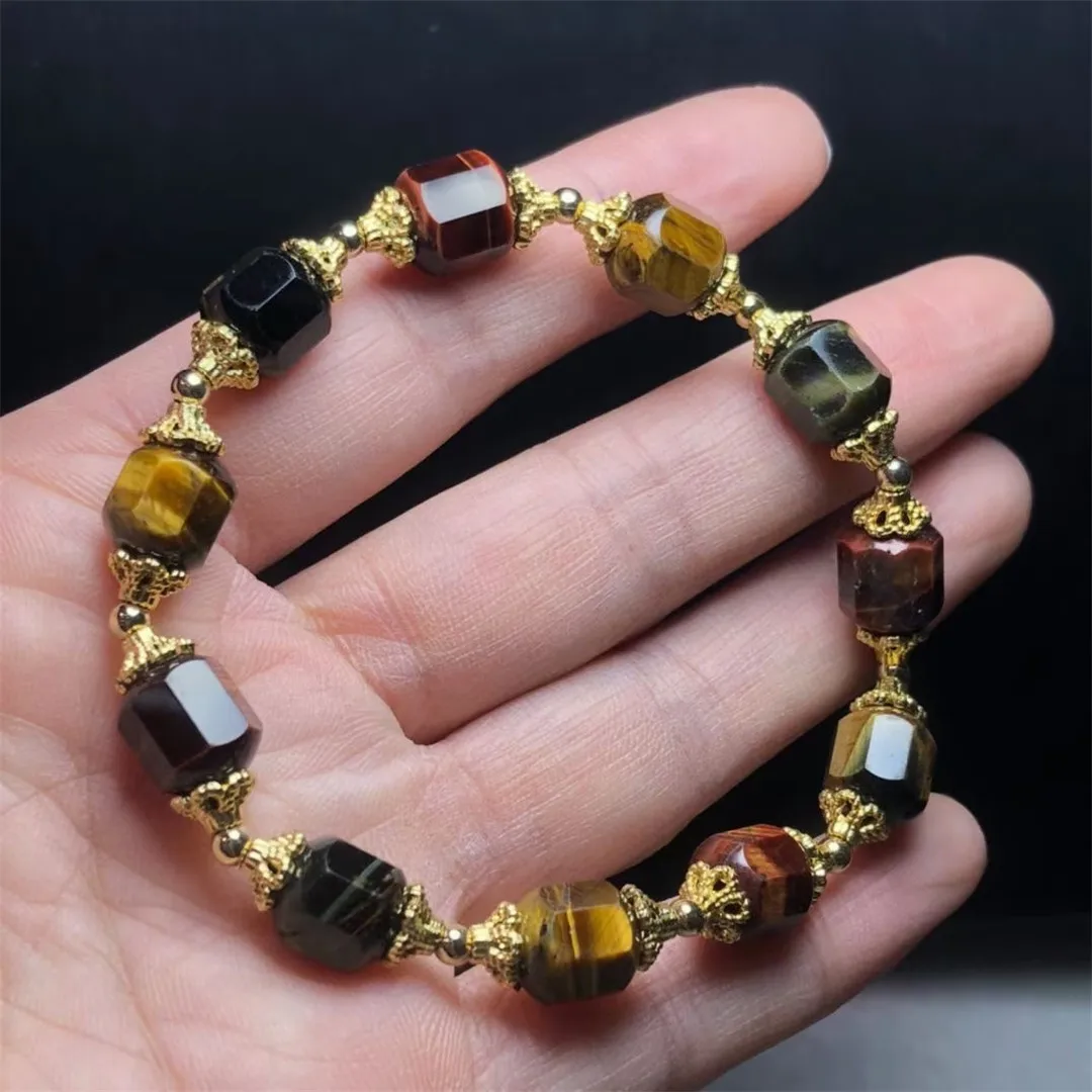 

Лучший натуральный красочный браслет из Тигрового Глаза для женщин и мужчин, подарок на богатство, хрустальные бусины, бразильский драгоце...