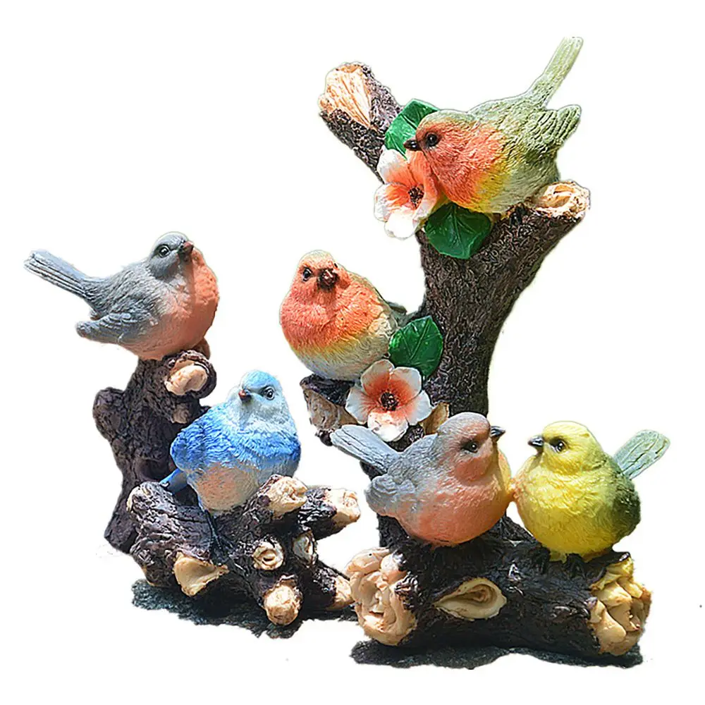 

Landscape Fairy Garden Potted Ornaments Animal Sculpture Sparrow On Branch Kingfisher Figurine Lifelike Bird Statue