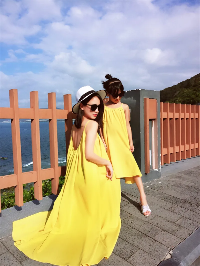 Платье для мамы и дочки семейная одежда праздничное пляжное платье с открытой