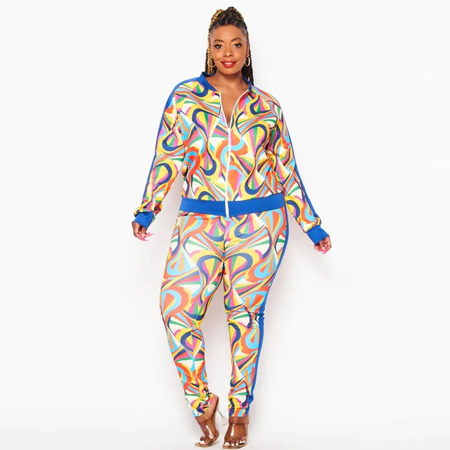 

Женский повседневный комплект спортивной одежды, модный пиджак с принтом и штаны на молнии, осень 2022