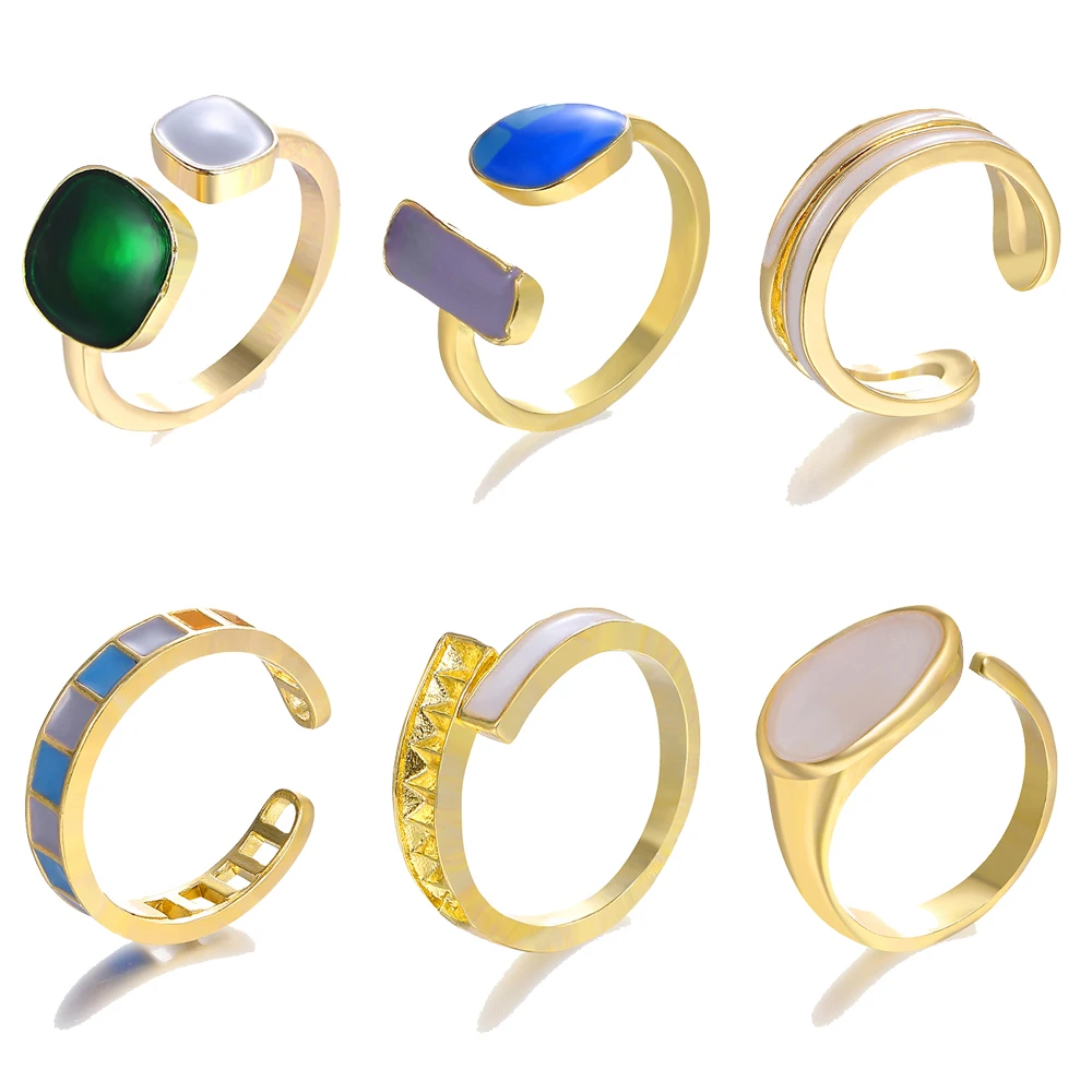 

French Vintage Drop Glaze Opening Rings for Women Fashion Exquisite Elegant Gold Color MetaL Finger Ring Female Trendy Jewelry