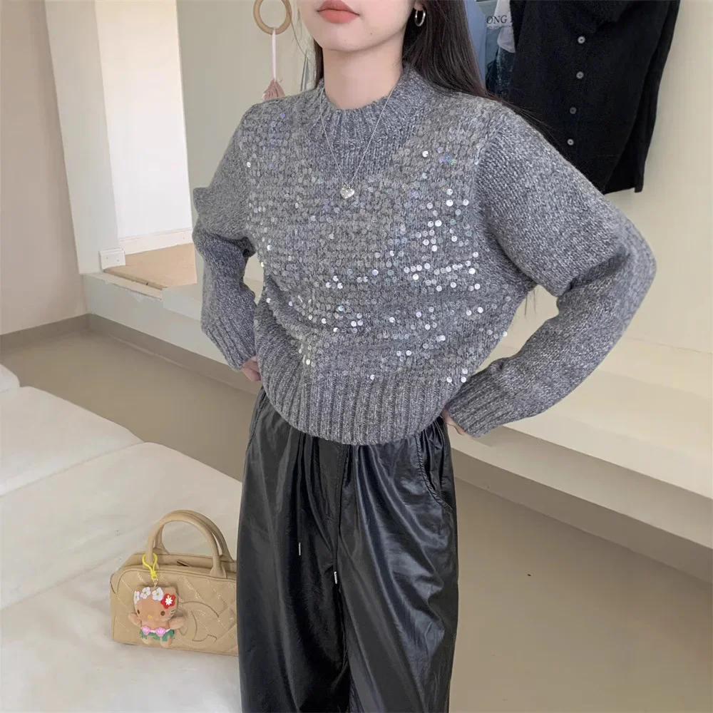 Женский осенне-зимний повседневный вязаный свитер с круглым вырезом