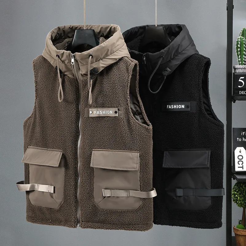 # 3654 зимний жилет пальто мужской уличный на молнии с капюшоном и карманами теплый