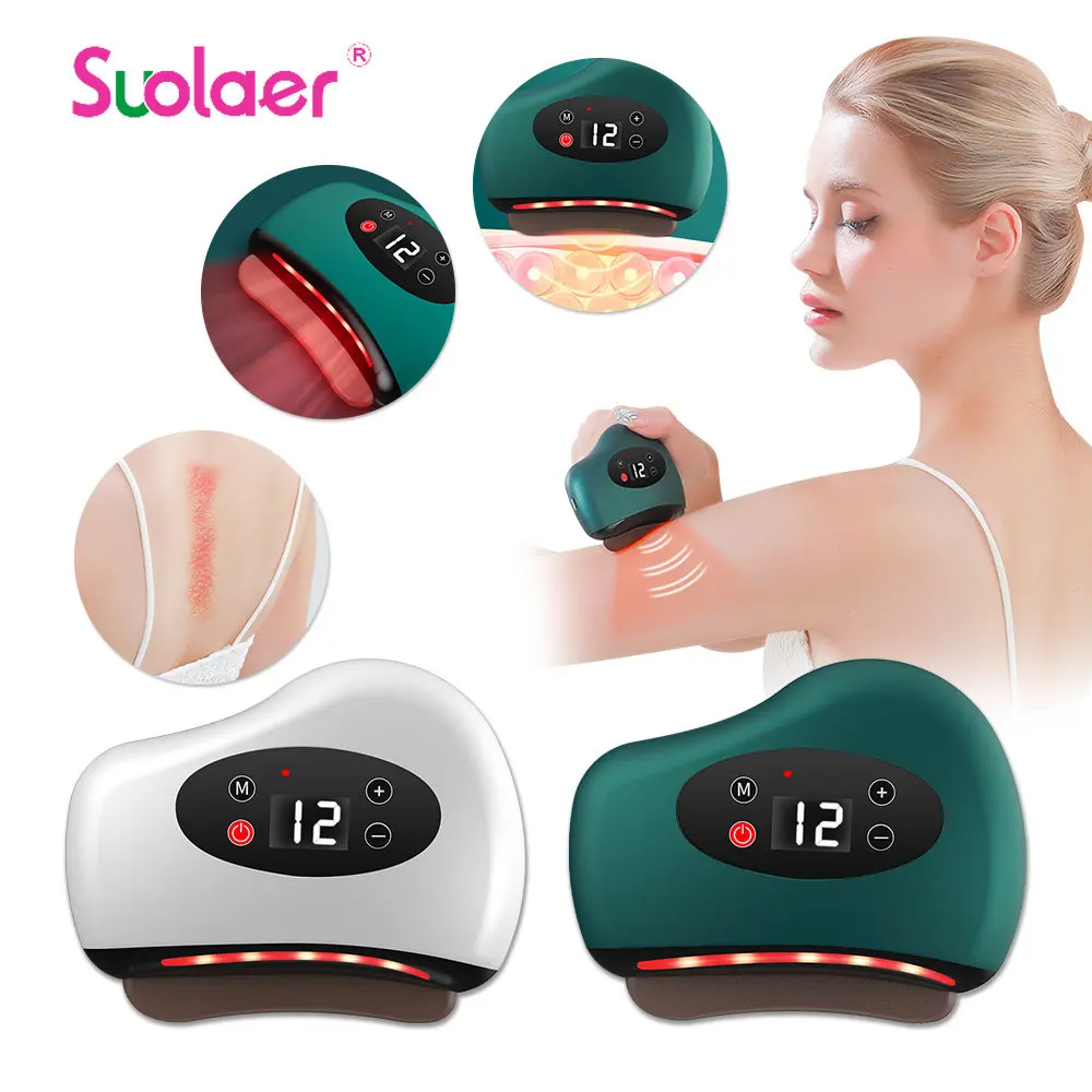

12/9 Gear Electric Guasha Hot Stone Massage Vibration Heating Skin Scraping Neck Back Massager Scraper Board Slimming Cellulite