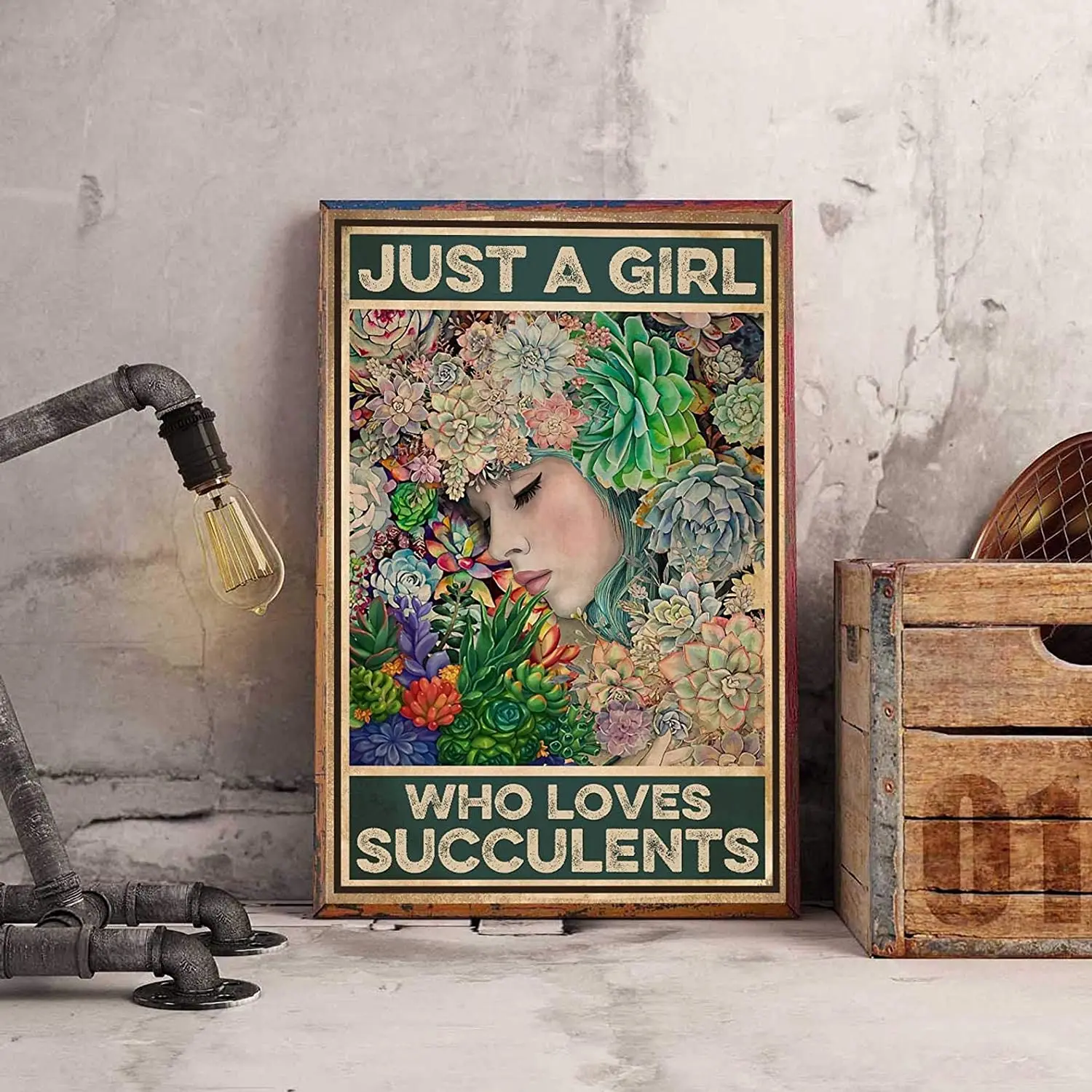 

Eeypy Metal Sign Gardening Sign, JUST A Girl WHO Loves Succulents Sign, Love Planting Art, Planting Succulents Sign