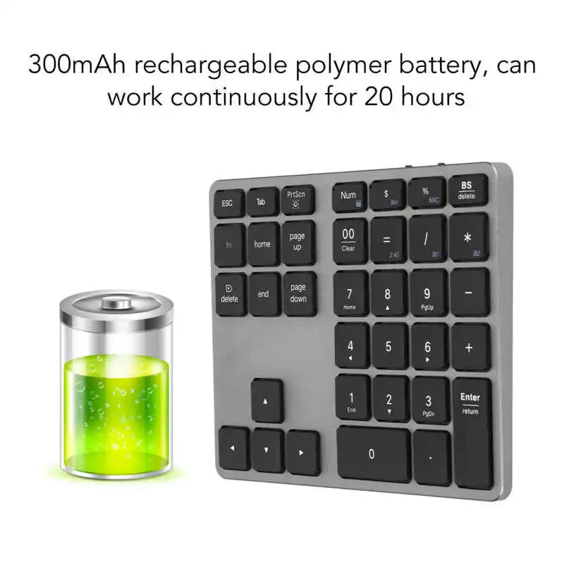 Беспроводная цифровая клавиатура 35 клавиш тонкий 2 способа подключения Bluetooth