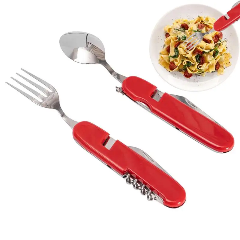 

Folding Camping Utensils Cutlery Set Portable Stainless Steel Travel Utensil Multi Functional Folding Flatware Set