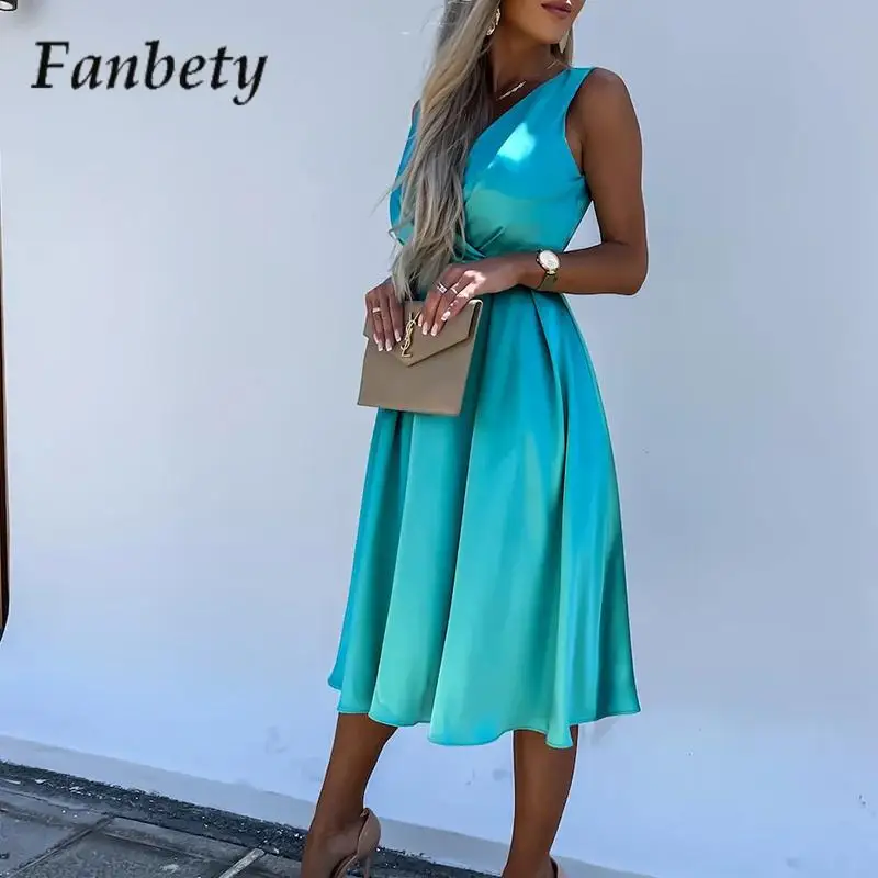 

Элегантное однотонное платье с V-образным вырезом на талии, женское сексуальное летнее платье без рукавов, модные платья средней длины для поездок и свиданий, платье