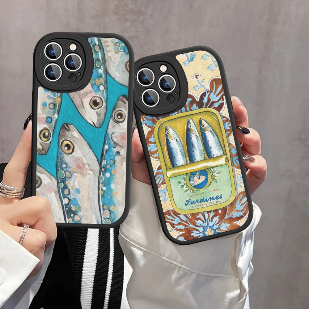 Чехол для телефона в консервах Sardines из твердой кожи iPhone 16 15 14 13 12 Mini 11 Pro Max Xs X Xr 7 8 Plus