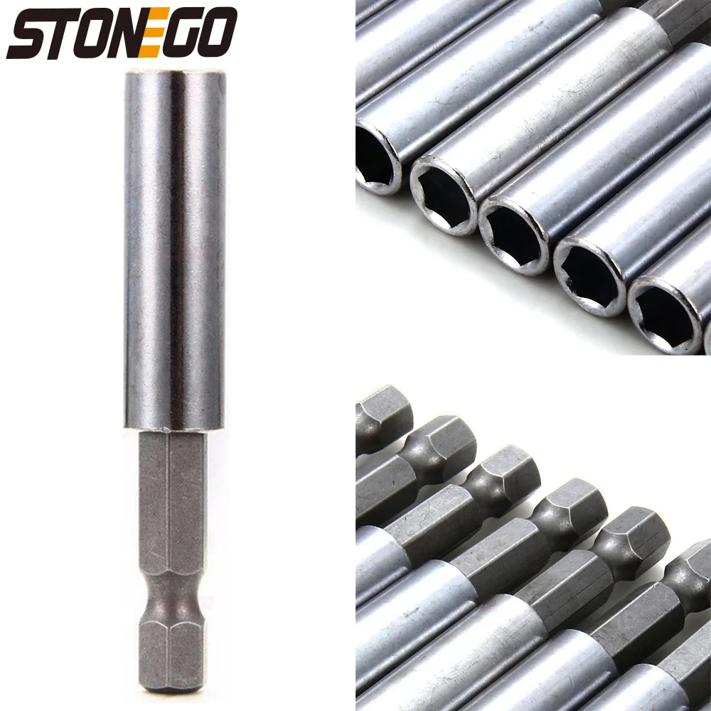 

STONEGO 1PC/10PCS 60mm Magnetic Screwdriver Extension Bit Tips Holder 1/4in Hexagon Shank Set Drill Bit Adapter