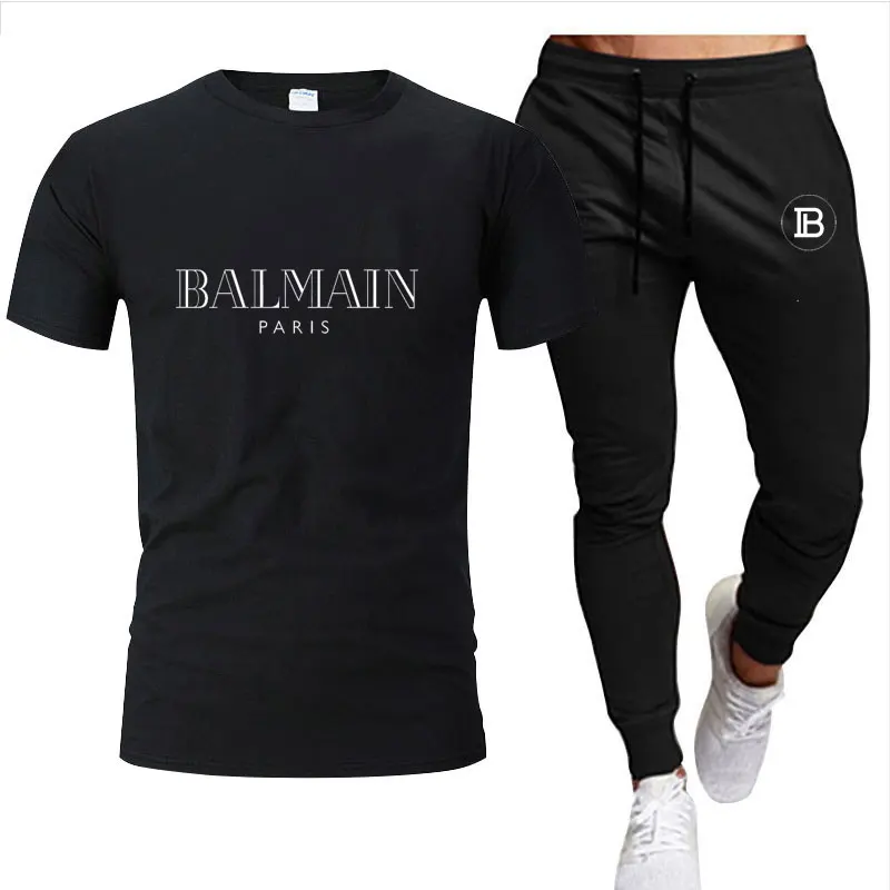2022Men's clothes Summer brand printed cotton quick-drying short-sleeved T-shirt + trousers men's sets jogging men's tracksuit