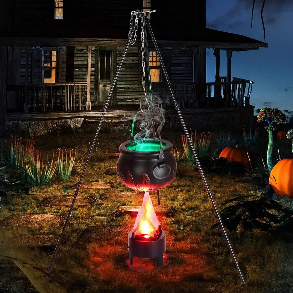 

Bonfires Witches Cauldron On Tripod Easy Assembly Black Halloween Decor Plastic Witch Candy Bucket Porch Yard Lawn Outside