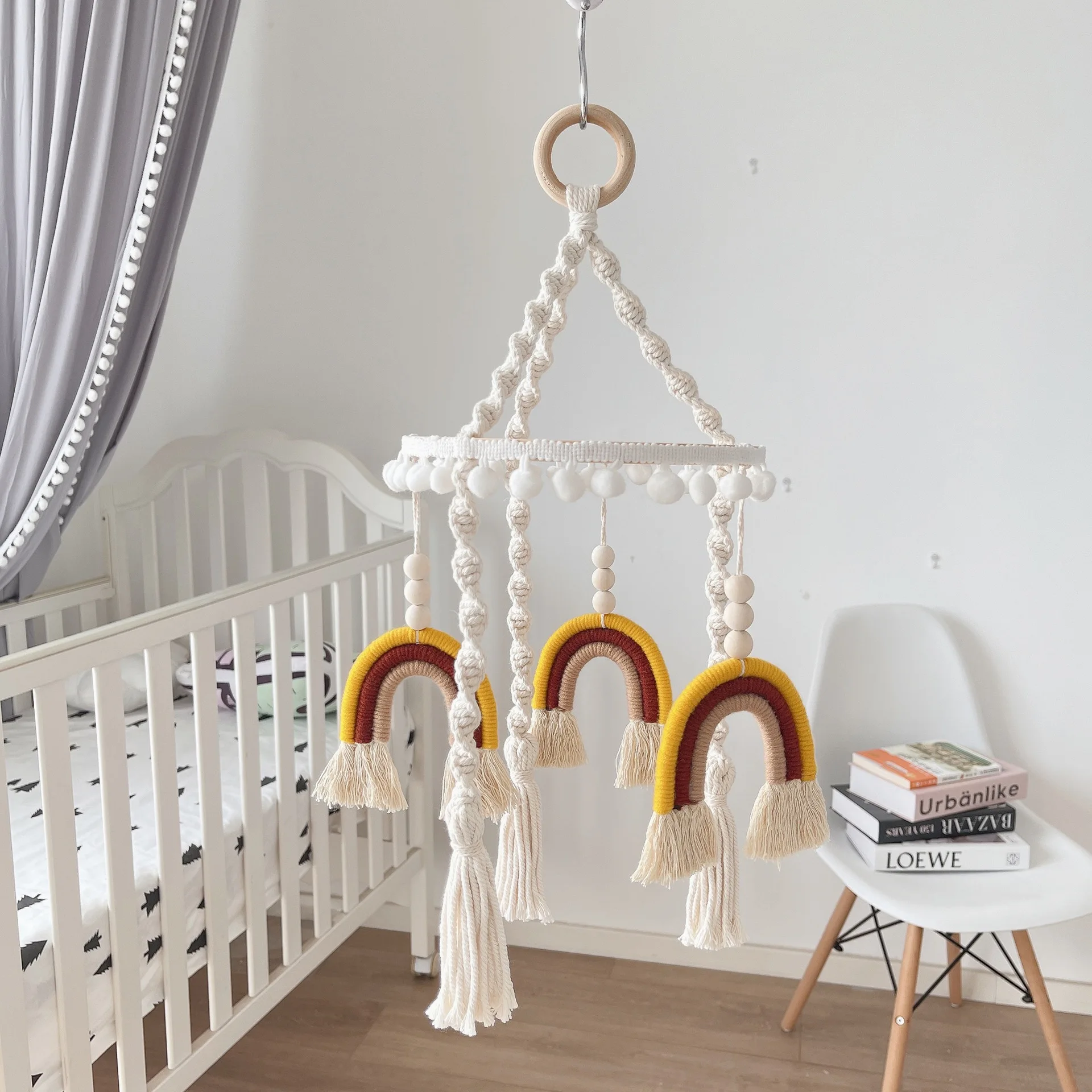 

Радужные настенные украшения ручной работы, плетеные богемные ветряные колокольчики в скандинавском стиле для младенцев, декор в стиле бохо для спальни, детской комнаты