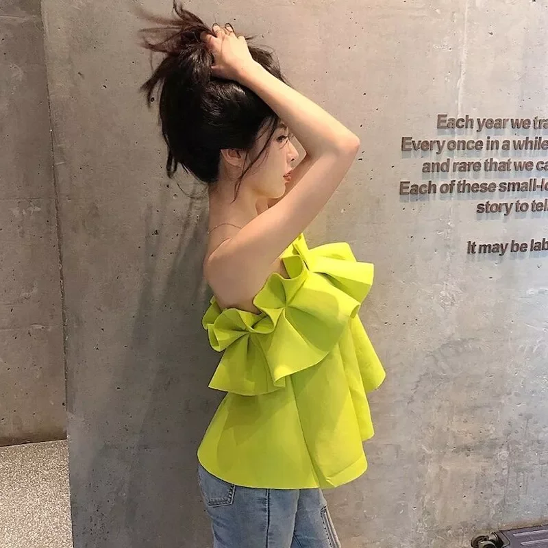 

Sleeveless Blouses Strapless Women Blusas Clothes Ruffle Y2K Tops Summer Shirt 2022 Korean Short Blouse Fashion Woman Shirts