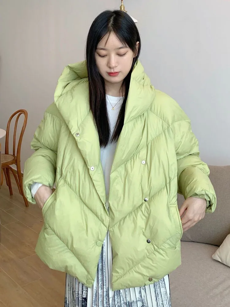 

Women New Hooded Thicken Warm Down Jacket Ladies White Duck Down Light Bread Short Coat Oversize Female Puffer Parkas