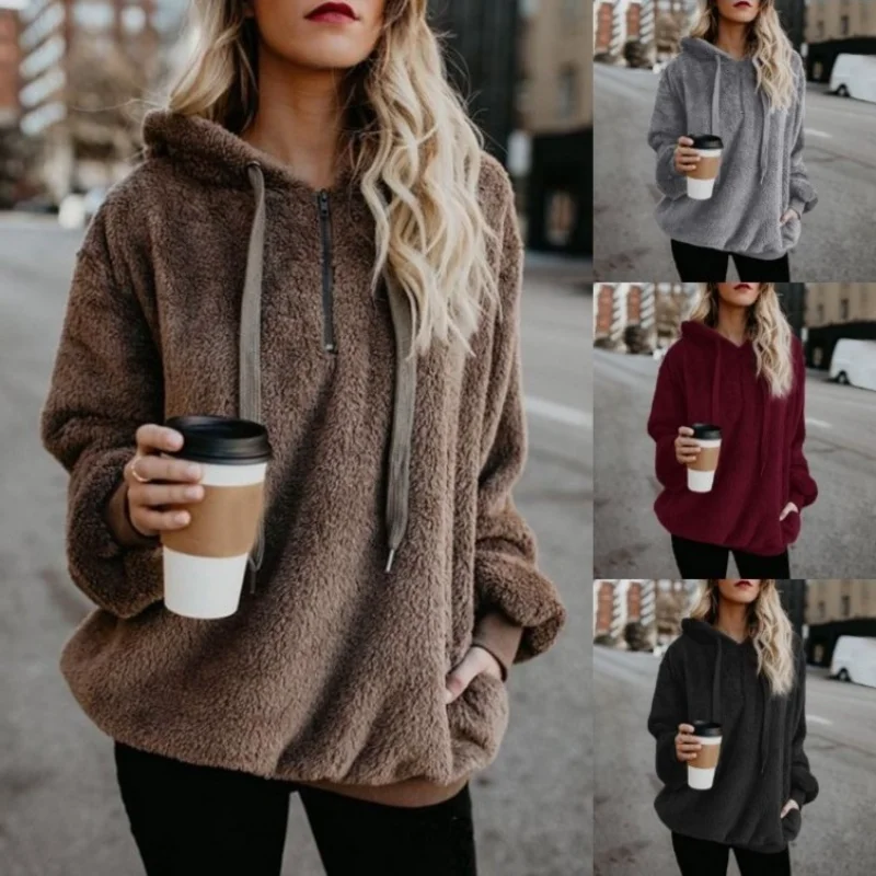 

2022 Long-sleeved Hooded Solid Color Women's Hoodie Velvet Sweater Coat Winter Clothes Women Gothic Bts Traf Kpop Yes S-5XL