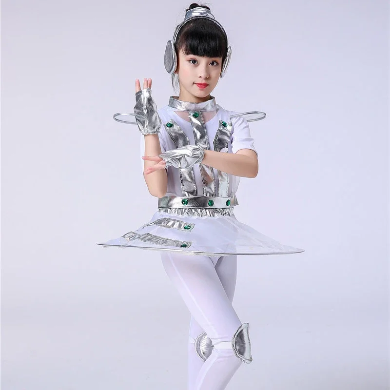 Детский костюм робота на Хэллоуин для мальчиков и девочек белая Серебряная