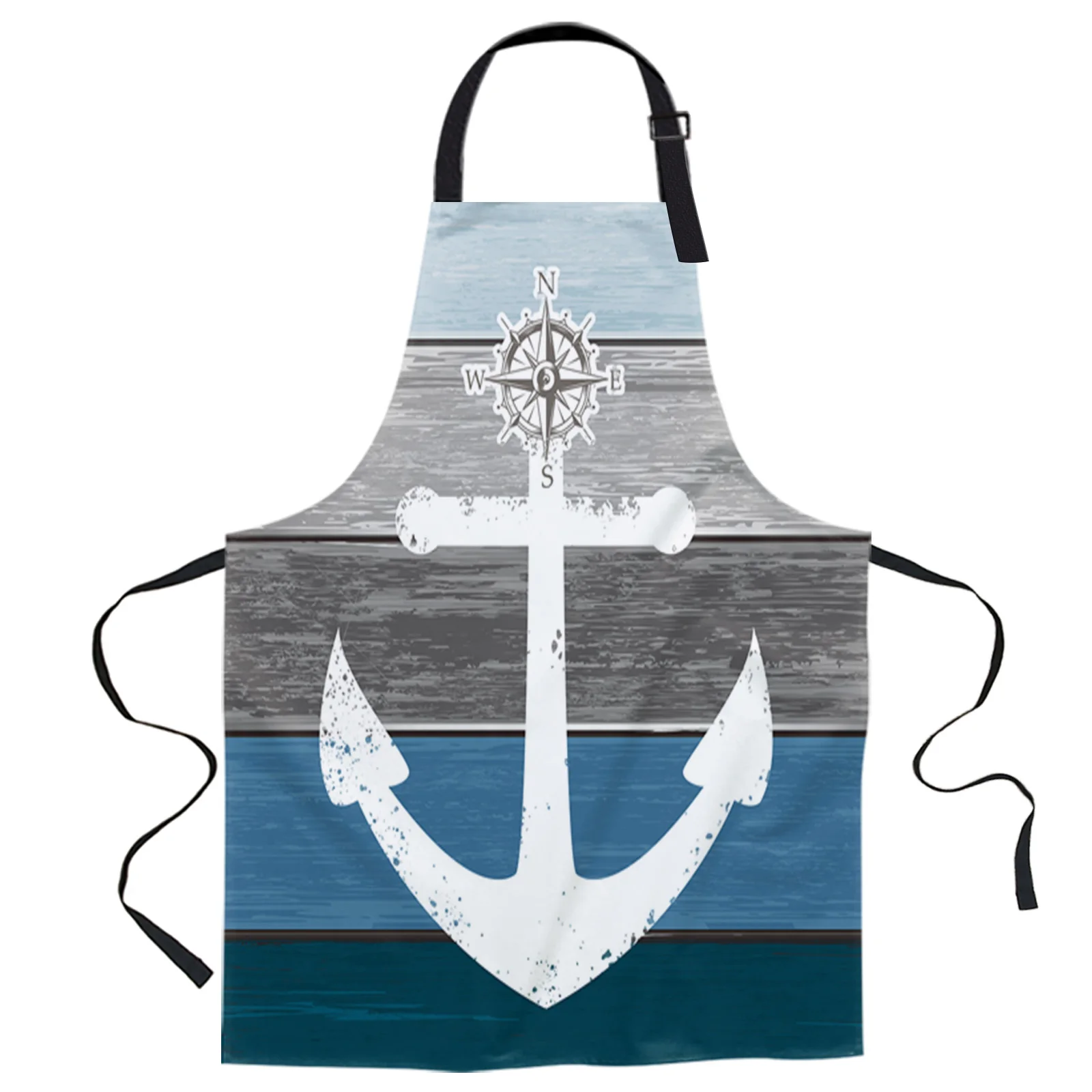 

Farm Retro Wood Grain Anchor Design Adjustable Canvas Kitchen Coffee Apron Ladies Couple Cooking Dining