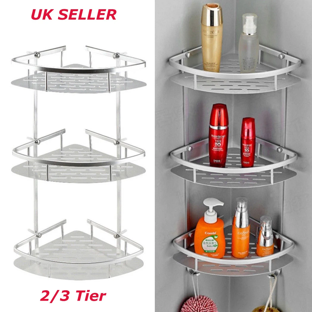 

Triangle Shower Shelf Silver Alumimum Bathroom Corner Organizer Wall Rack 2/3 Layer Shampoo Soap Storage Space Holding Basket