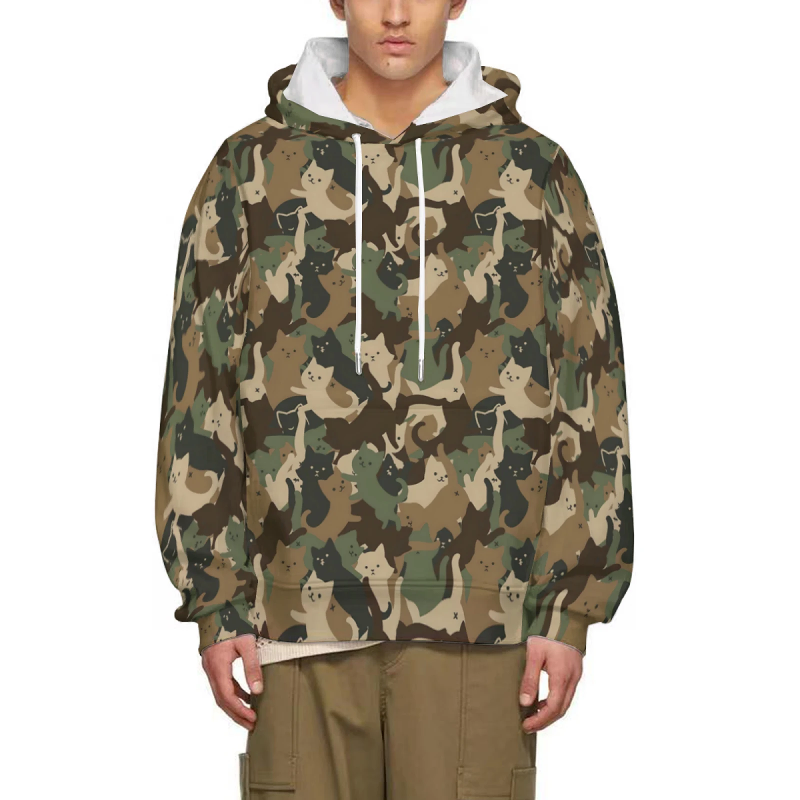 Мужская толстовка с рисунком животного кошки камуфляжный свитшот 3D мужская