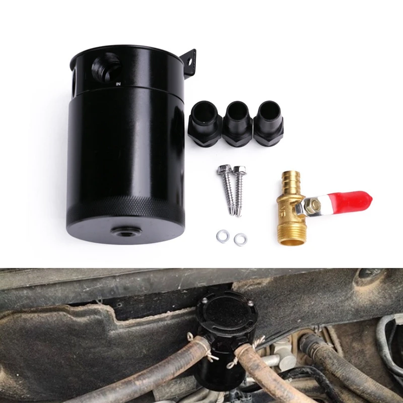 

Oil Catch Can 2 Port Tank Baffled Air-Oil Separator Automobile Oil Vent Pot Exhaust Waste Oil Recovery Pot Oil Pot