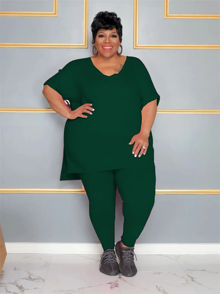 Plus Size Two Piece Sets Women Clothing Long Top Legging Matching Suit Solid Casual Outfits Wholesale 3xl 4xl 5xl 6xl