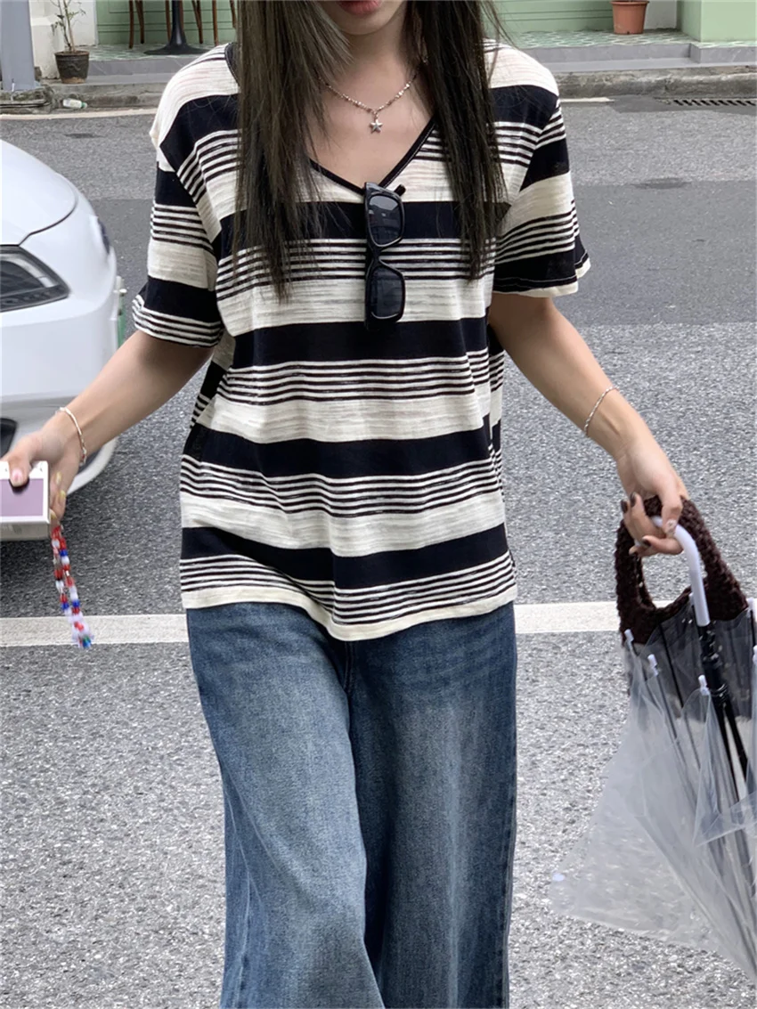 Футболка женская хлопковая в полоску с коротким рукавом