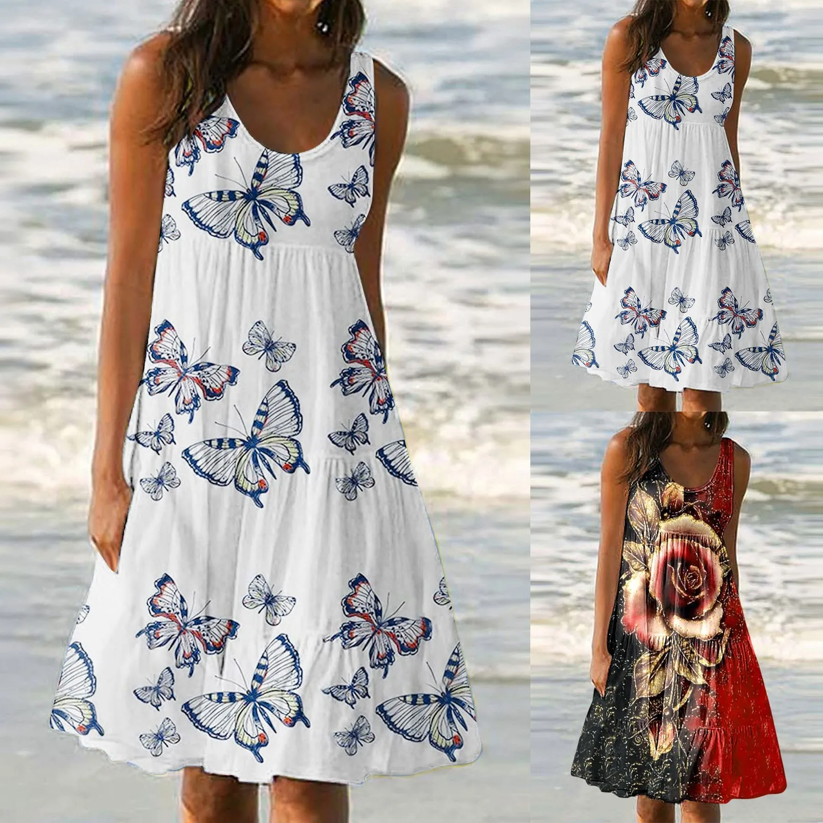 

Женское летнее Платье без рукавов, с круглым вырезом