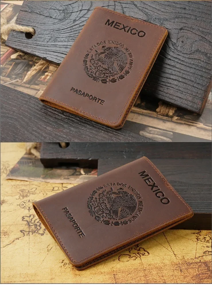 Genuine Leather Passport Cover For Mexican Credit Card Holder Vintage Men Women Case Travel Wallet