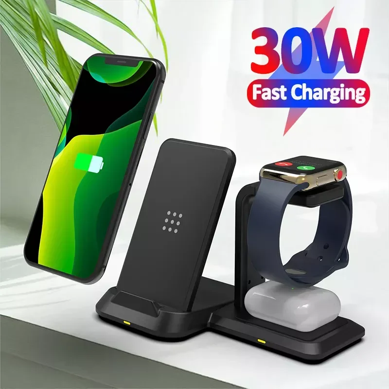 

Wireless Charger Stand 13 12 Watch 3 In 1 Qi Fast Charging Dock Station for airpods 7 6 Auds