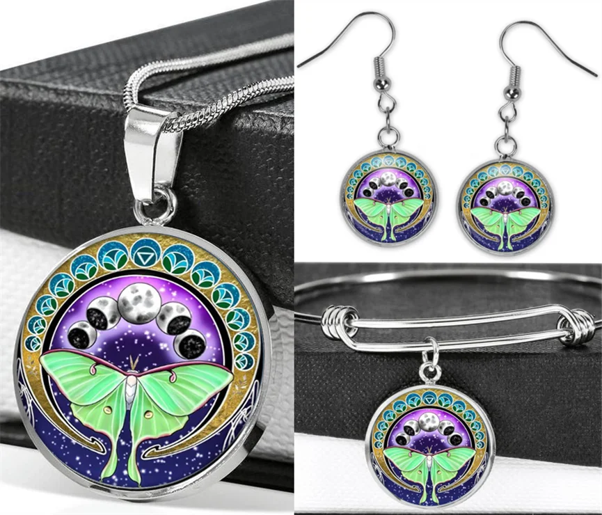 

Серьги Luna Ожерелье «Мотылек» из нержавеющей стали, регулируемый браслет, браслеты, ювелирные наборы (всего 4 шт.), Wiccan Witchcraft