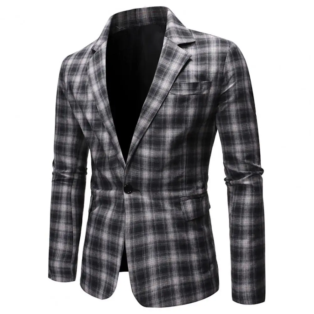 

Male Blazer Single Button Men Blazer Lapel Casual Long Sleeve Plaid Print Suit All MatchSlim Fit Coat Workwear Men's Clothing