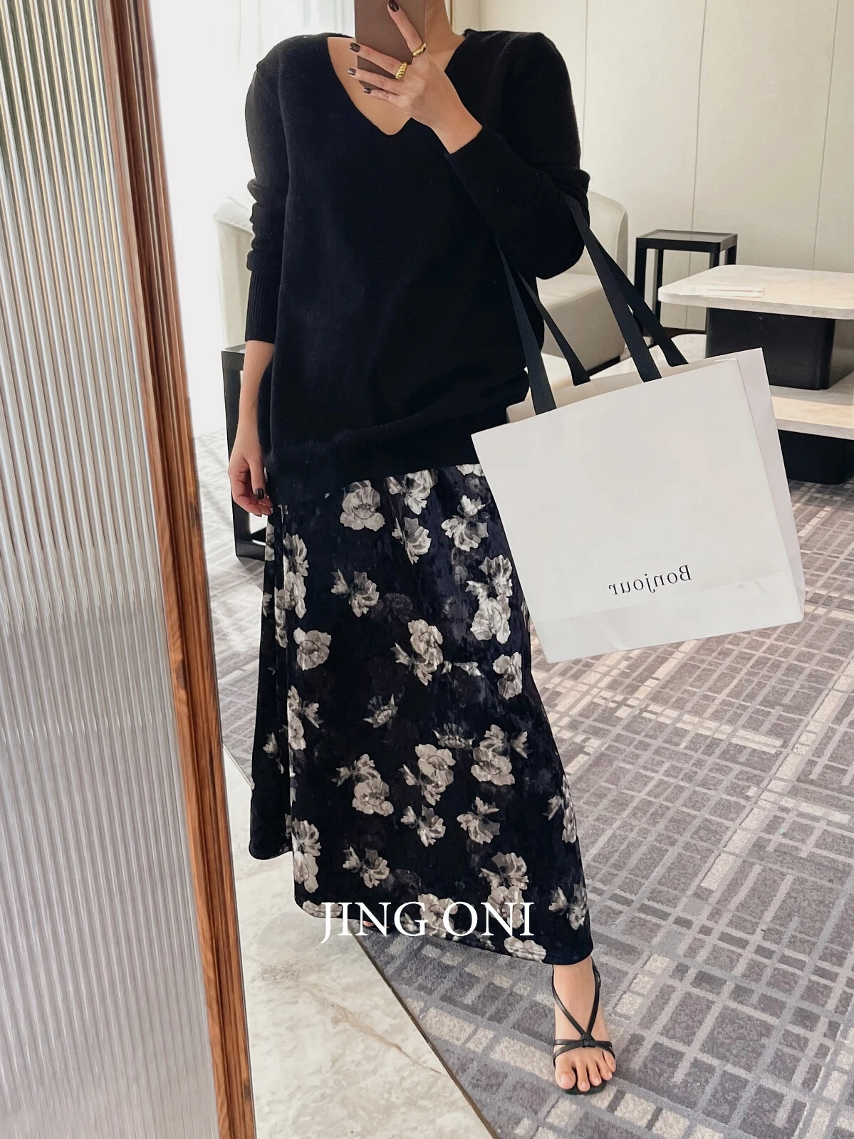 Женская бархатная юбка с цветочным принтом длинная юбка-клеш высокой талией в