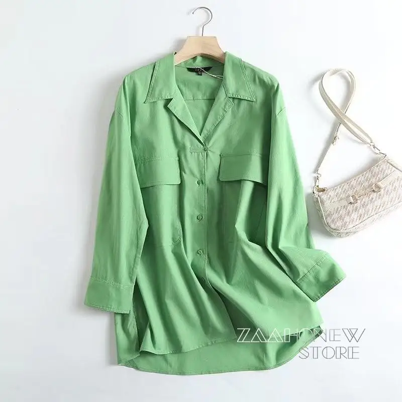 

ZAAHONEW 2022 Spring Autumn Women Fashion Long Sleeve Pockets Shirt Female Loose Solid Color Simple Casual Blouses